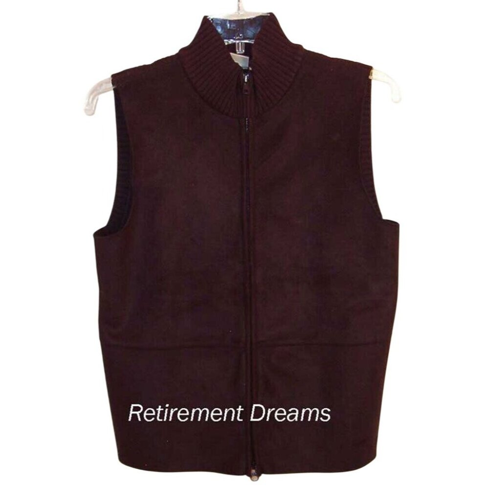 J. Jill Size XS Womens Vest Brown Ribbed Knit Sleeveless Sweater Vegan Suede